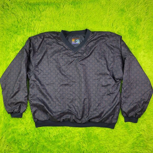 Forrester's Outerwear Black Patterned Pullover V-Neck Windbreaker, XXL - Picture 1 of 9